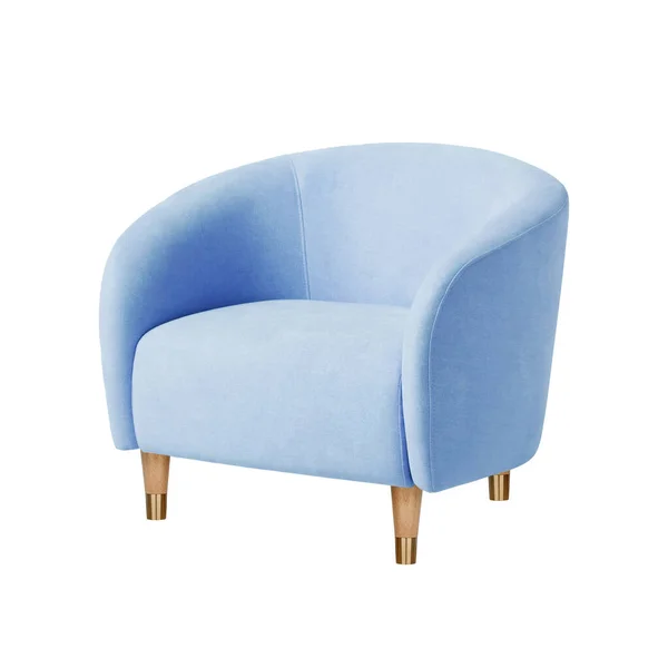Classic Armchair Art Deco Style Sky Blue Velvet Wooden Legs — Stock Photo, Image