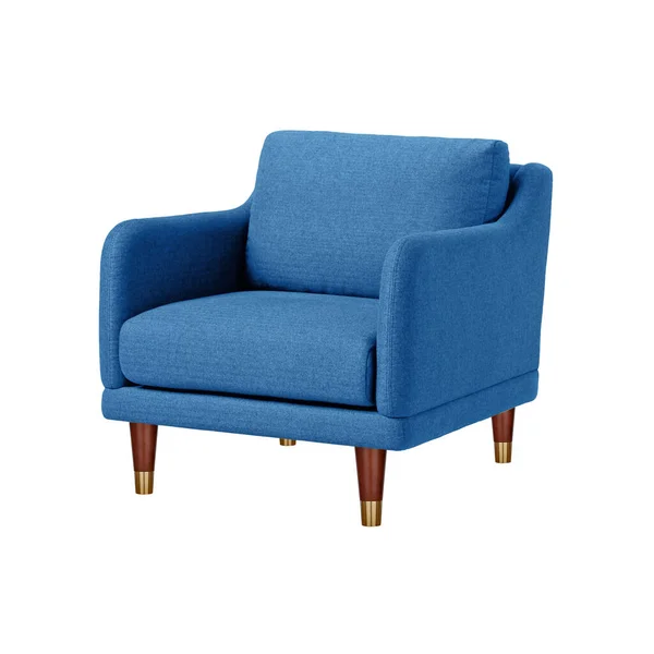 Klassieke Fauteuil Art Deco Stijl Blauw Fluweel Met Houten Poten — Stockfoto