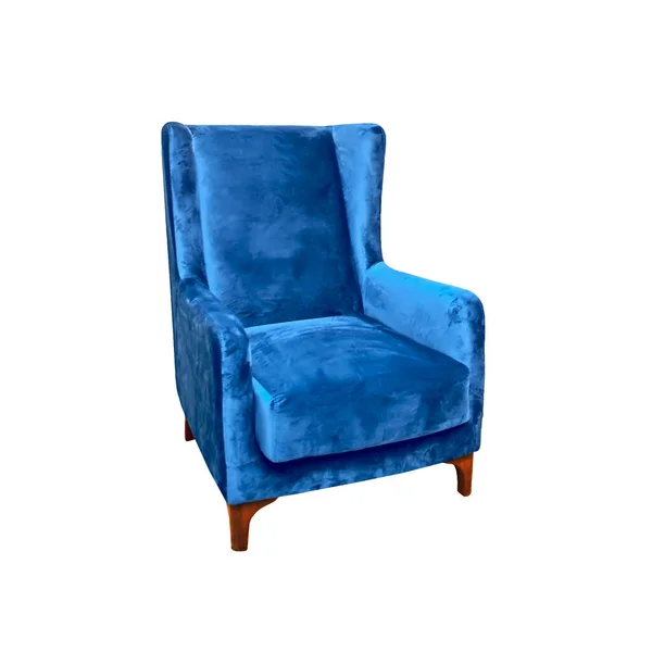 Klassieke Fauteuil Art Deco Stijl Blauw Fluweel Met Houten Poten — Stockfoto
