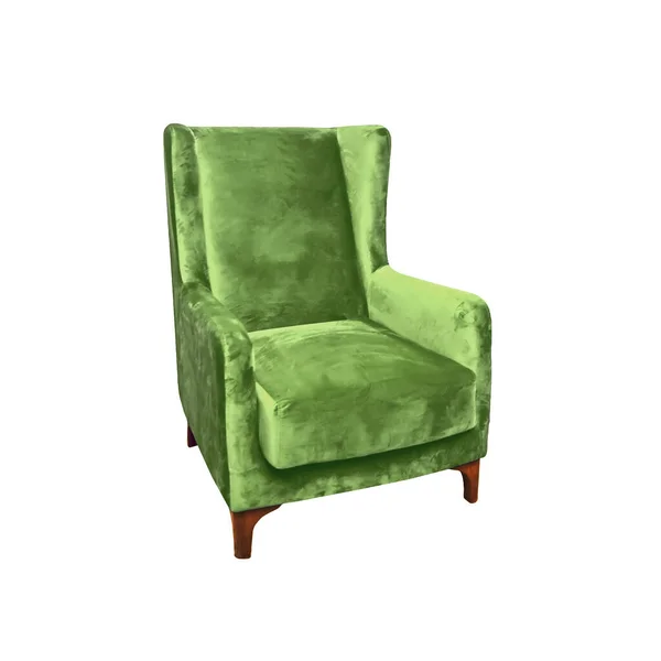 Classic Armchair Art Deco Style Green Velvet Wooden Legs Clipping — Stock Photo, Image