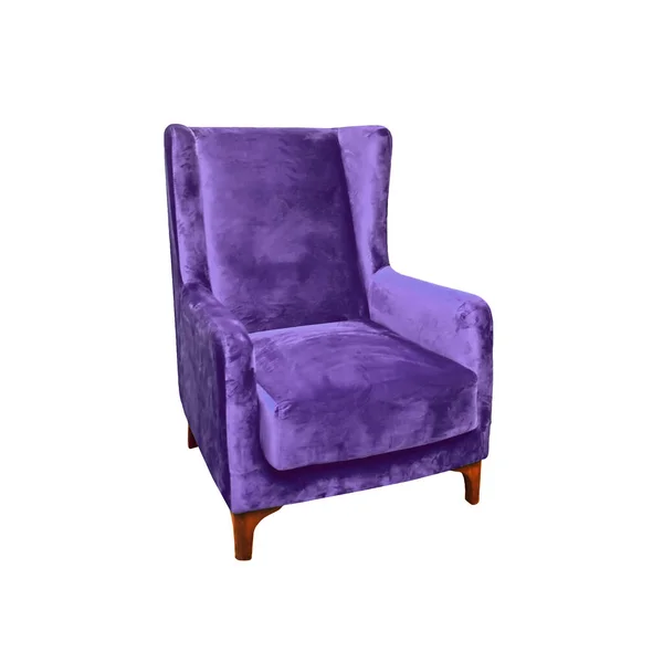 Classic Armchair Art Deco Style Purple Velvet Wooden Legs Clipping — Stock Photo, Image