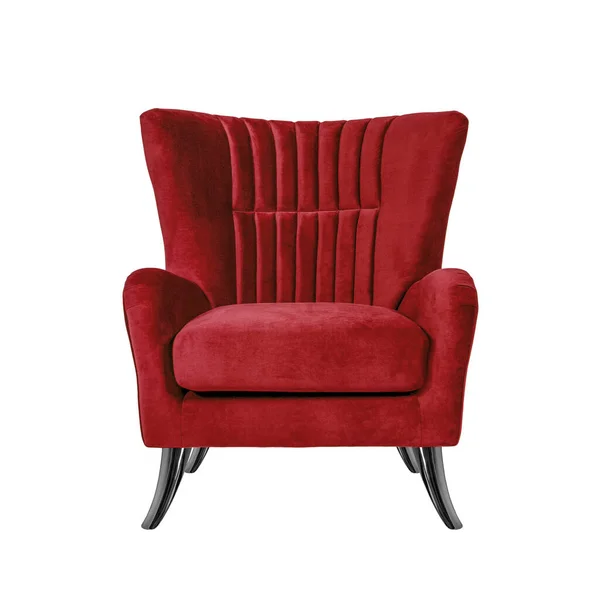 Klassischer Sessel Art Déco Stil Aus Rotem Samt Mit Beinen — Stockfoto