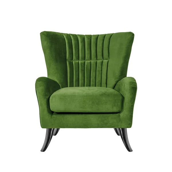 Sillón Clásico Estilo Art Deco Terciopelo Verde Con Patas Níquel — Foto de Stock