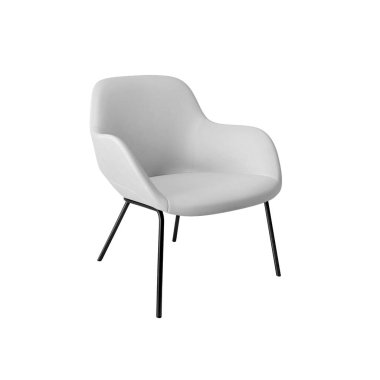 Kafe ve ofis için siyah metal bacaklı, beyaz arka planda kırpma yolu olan beyaz, lüks, klasik deri koltuklar. Mobilya serisi