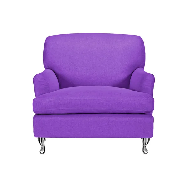 Classic Armchair Art Deco Style Purple Velvet Nickel Metal Legs — Stock Photo, Image