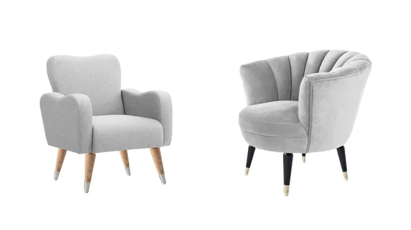 Dos Sillones Clásicos Estilo Art Déco Terciopelo Blanco Con Patas —  Fotos de Stock