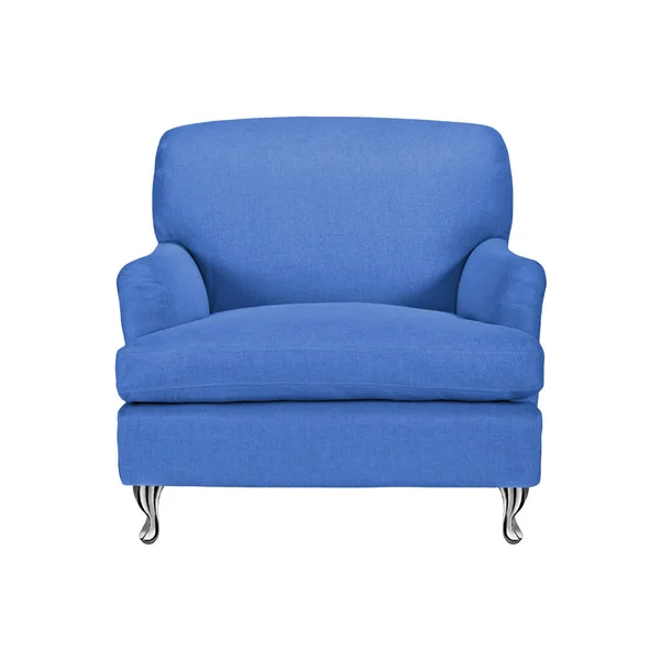 Classic Armchair Art Deco Style Blue Velvet Nickel Metal Legs — Stock Photo, Image