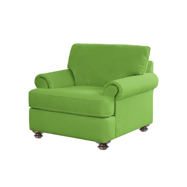 经典的扶手椅装饰风格 绿色天鹅绒 木制腿 剪裁路径隔离在白色背景 家具系列 — 图库照片