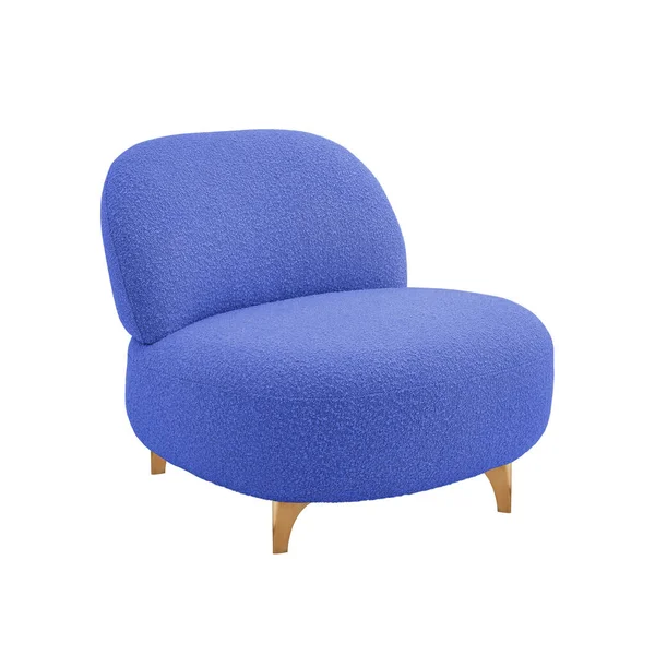 Cozy Puffy Armchair Art Deco Style Blue Velvet Gold Legs — Stock Photo, Image