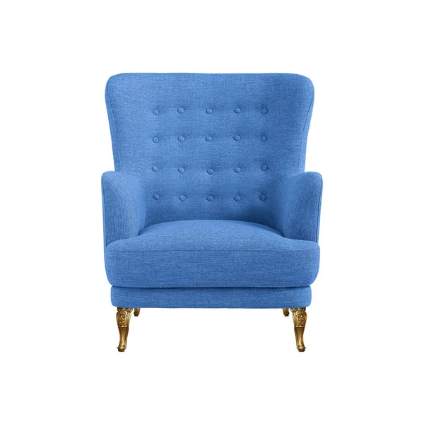 Blauer Gesteppter Sessel Klassischen Art Déco Stil Auf Dekorativen Messingbeinen — Stockfoto