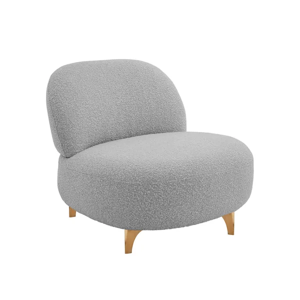 Fauteuil Gonflé Style Art Déco Velours Gris Sur Pieds Dorés — Photo