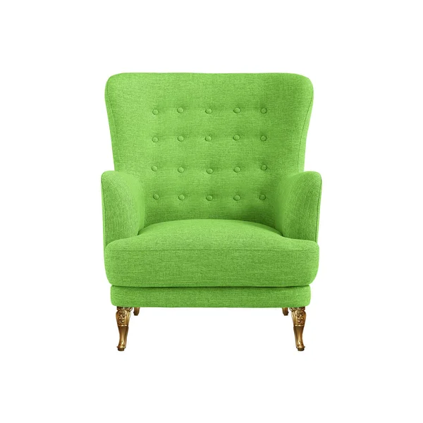 Grüner Gesteppter Sessel Klassischen Art Déco Stil Auf Dekorativen Messingbeinen — Stockfoto
