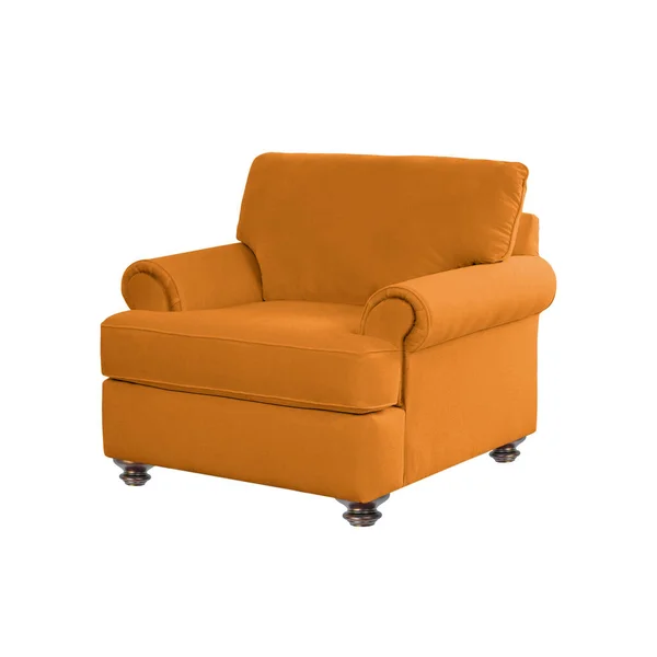 Klassieke Fauteuil Art Deco Stijl Oranje Fluweel Met Houten Poten — Stockfoto