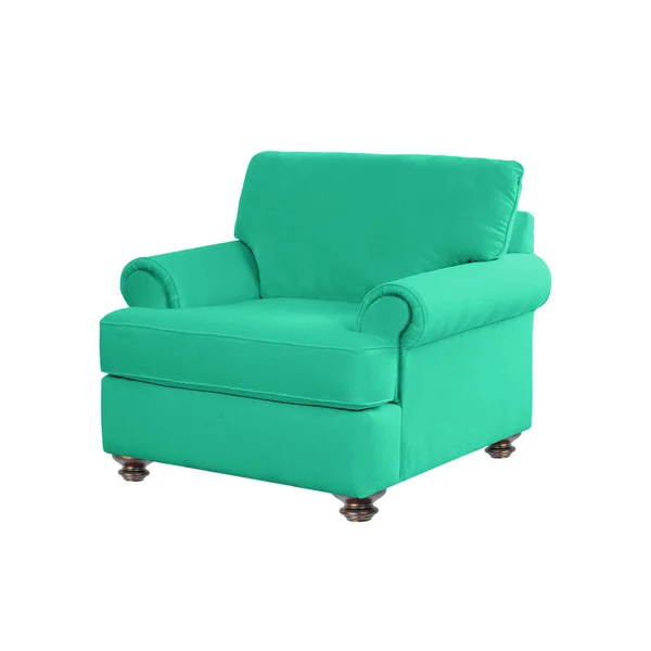 经典的扶手椅装饰风格 蓝绿色天鹅绒 木制腿 剪裁路径隔离在白色背景 家具系列 — 图库照片
