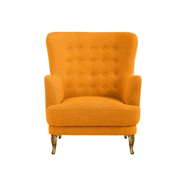Pomarańczowy Pikowany Materiał Klasyczny Fotel Stylu Art Deco Ozdobnych Mosiężnych — Zdjęcie stockowe
