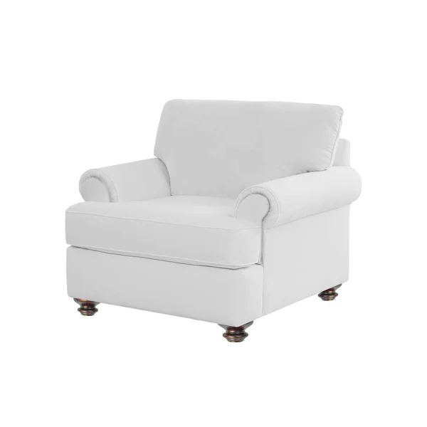 经典的扶手椅装饰风格 白色天鹅绒 木制腿 剪裁路径隔离在白色背景 家具系列 — 图库照片