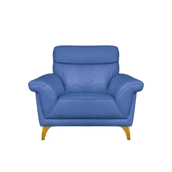 Niebieski Klasyczny Skórzany Fotel Mosiężnych Nóżkach Odizolowany Białym Tle Ścieżką — Zdjęcie stockowe