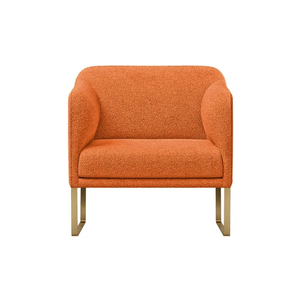 Cozy Puffy Πολυθρόνα Art Deco Style Πορτοκαλί Βελούδο Μπρούτζινα Πόδια — Φωτογραφία Αρχείου