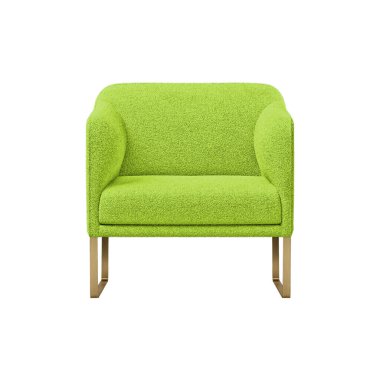 Klima yeşili kadife bacaklı rahat koltuklu deco tarzı beyaz arka planda izole edilmiş kırpma yolu. Mobilya serisi, ön manzara.