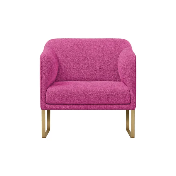 Cozy Puffy Armchair Art Deco Style Pink Velvet Brass Legs — ストック写真