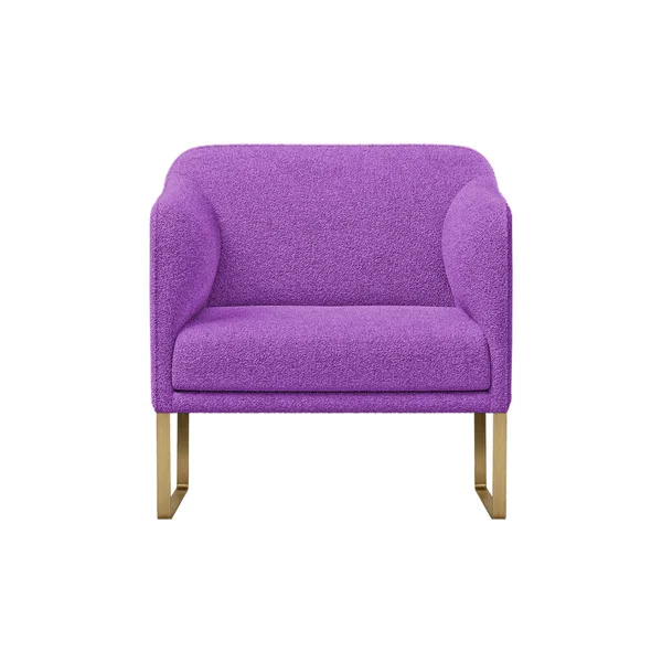 舒适的松软扶手椅艺术装饰风格紫色天鹅绒黄腿与剪裁路径隔离在白色背景 系列家具 — 图库照片