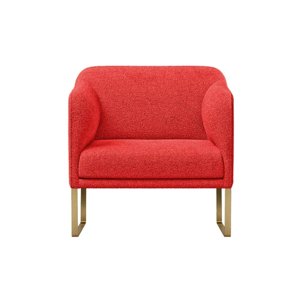 Cozy Puffy Armchair Art Deco Style Red Velvet Brass Legs — Stockfoto
