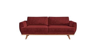 Burgundy kumaş klasik kanepe ahşap bacaklar üzerinde izole beyaz arka planda kırpma yolu ile. Mobilya serisi