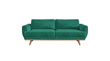 Turquoise fabric classic sofa on wooden legs isolated on white background with clipping path. Series of furniture