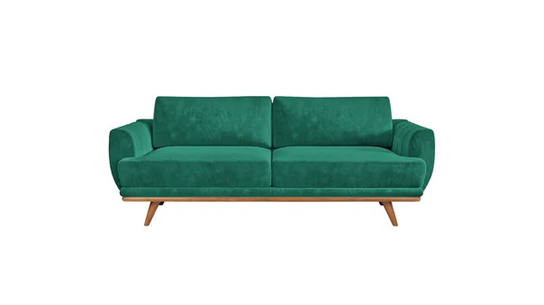 Turquoise Fabric Classic Sofa Wooden Legs Isolated White Background Clipping — Photo