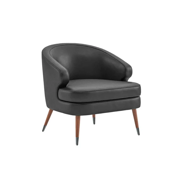 Sillón Moderno Cuero Lujo Negro Con Patas Madera Aisladas Sobre — Foto de Stock