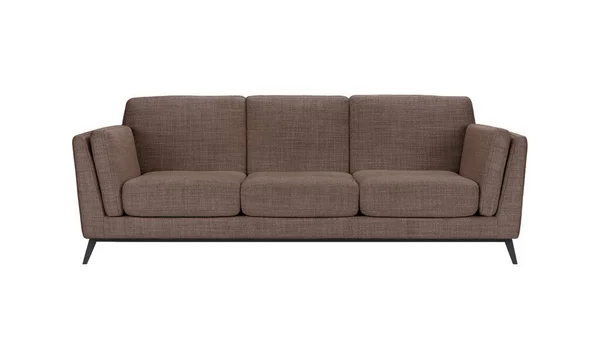 Braunes Klassisches Sofa Aus Stoff Auf Schwarzen Holzbeinen Isoliert Auf — Stockfoto