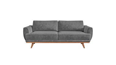 Gray fabric classic sofa on wooden legs isolated on white background with clipping path. Series of furniture