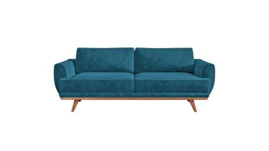 Navy blue fabric classic sofa on wooden legs isolated on white background with clipping path. Series of furniture