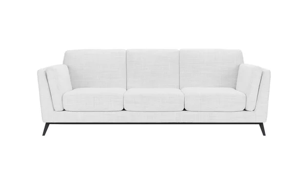 White Fabric Classic Sofa Black Wooden Legs Isolated White Background — Fotografia de Stock