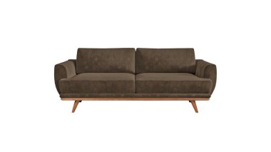 Brown fabric classic sofa on wooden legs isolated on white background with clipping path. Series of furniture