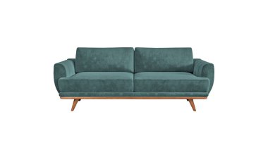 Navy blue fabric classic sofa on wooden legs isolated on white background with clipping path. Series of furniture