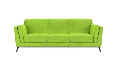 Lime green fabric classic sofa on black wooden legs isolated on white background with clipping path. Series of furniture