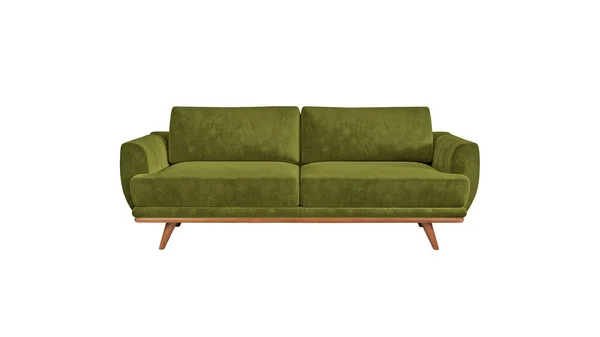Khaki Fabric Classic Sofa Wooden Legs Isolated White Background Clipping — Foto de Stock