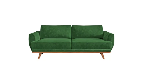 Green Fabric Classic Sofa Wooden Legs Isolated White Background Clipping — Photo