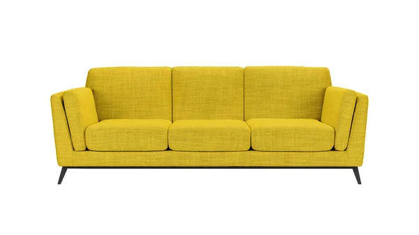 Yellow Fabric Classic Sofa Black Wooden Legs Isolated White Background — стоковое фото
