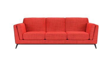 Red fabric classic sofa on black wooden legs isolated on white background with clipping path. Series of furniture