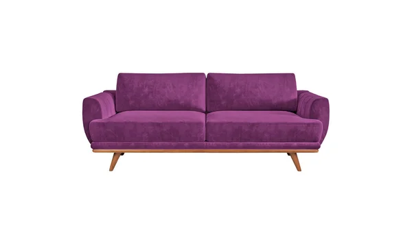 Dark Lilac Fabric Classic Sofa Wooden Legs Isolated White Background — Stock Photo, Image