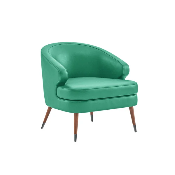 Turquoise Luxury Leather Modern Armchair Wooden Legs Isolated White Background Stockbild