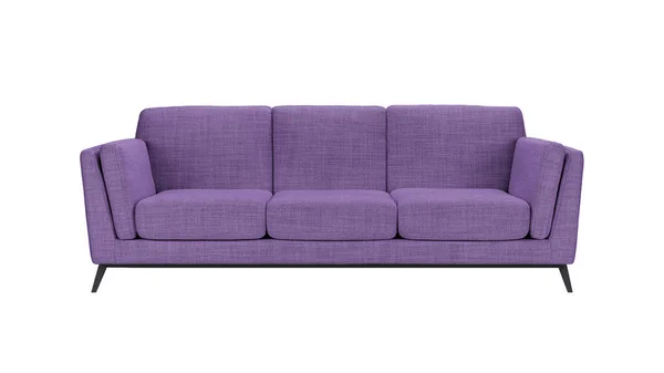 Purple Fabric Classic Sofa Black Wooden Legs Isolated White Background — Stock Photo, Image