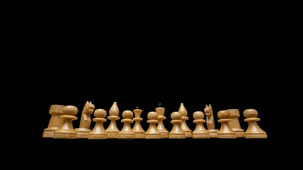 White Wooden Chess Pieces Lined Isolated Black Background Clipping Path —  Fotos de Stock