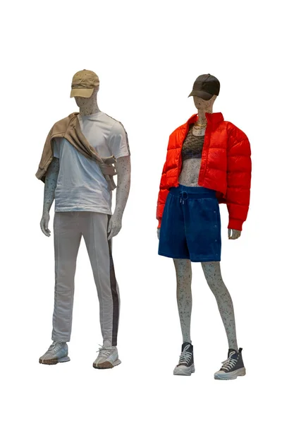 Zwei Voller Länge Männliche Und Weibliche Schaufensterpuppen Tragen Modische Kleidung — Stockfoto