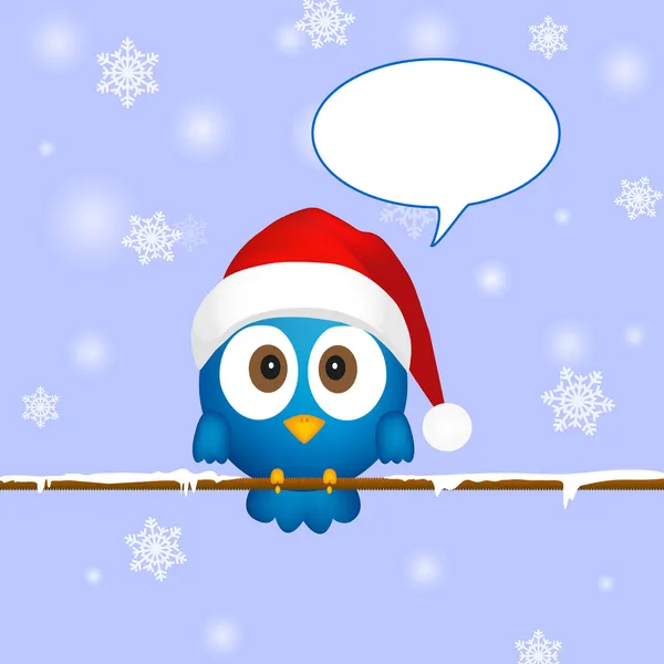 Lindo pájaro azul de Navidad con burbuja del habla — Vector de stock