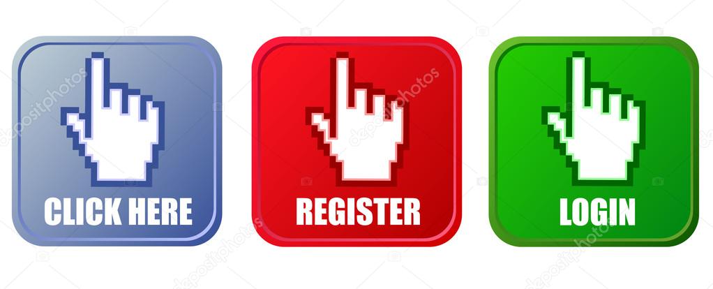 Vector buttons - click here, register and login