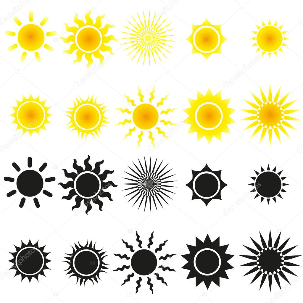 Set of sun vectors in yellow and black