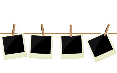 Four polaroid pictures hanging on rope clipart